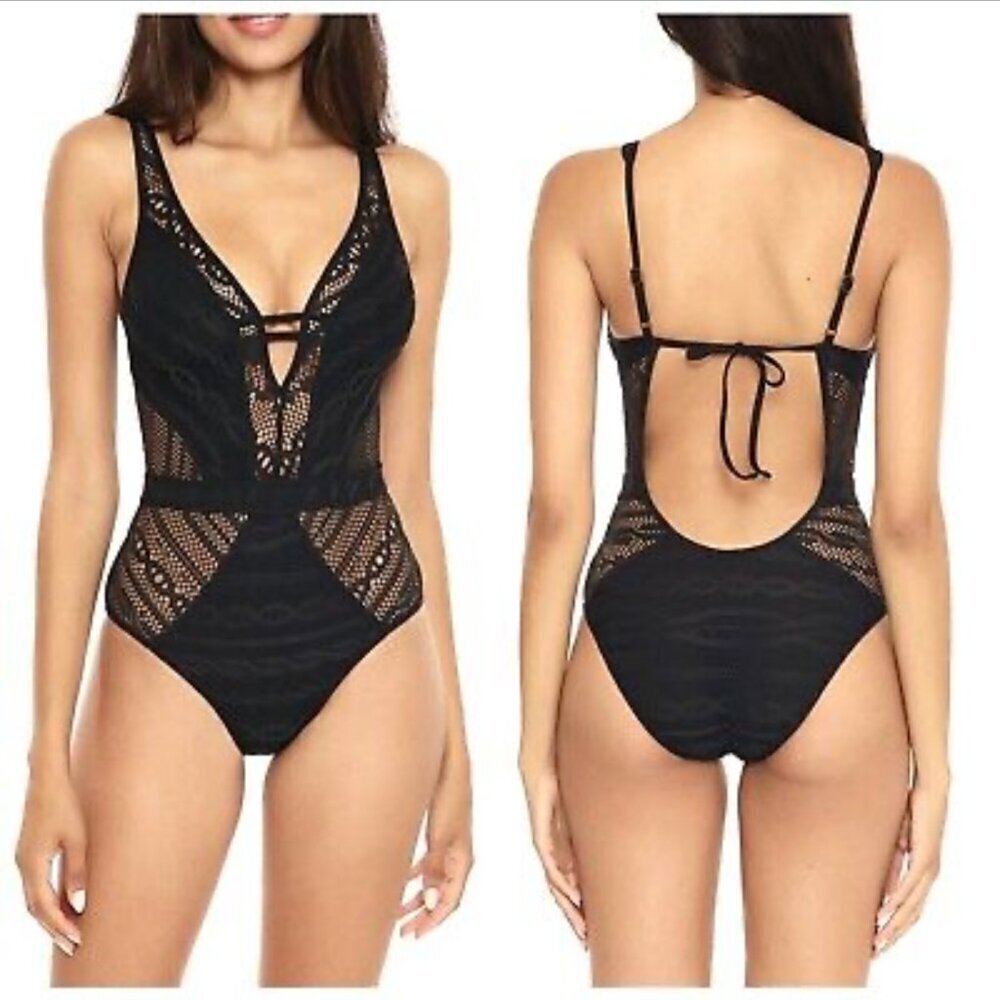 Women's XL NWT Becca by Rebecca Virtue Crochet Plunge One-Piece Swimsuit